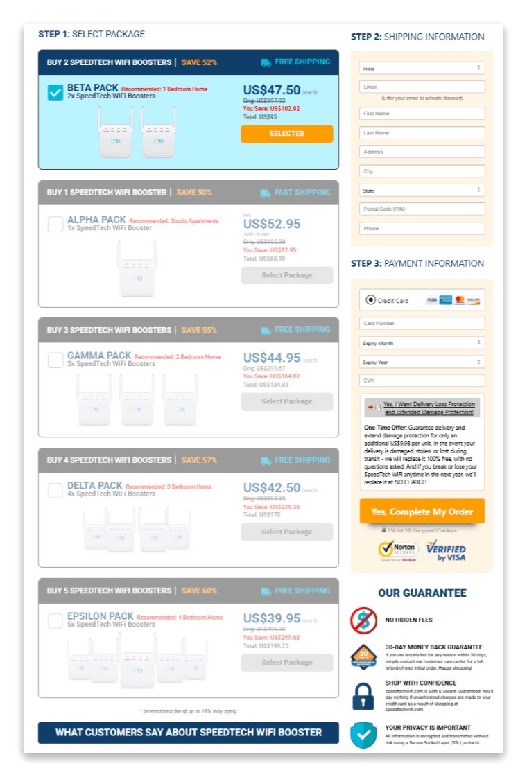 SpeedTech Wifi secure checkout page